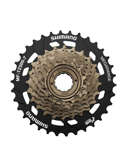 Pinion Filetat Shimano Tourney MF-TZ500, 7Vit, 14-34T, MEGA RANGE, Maro-Negru, fara ambalaj